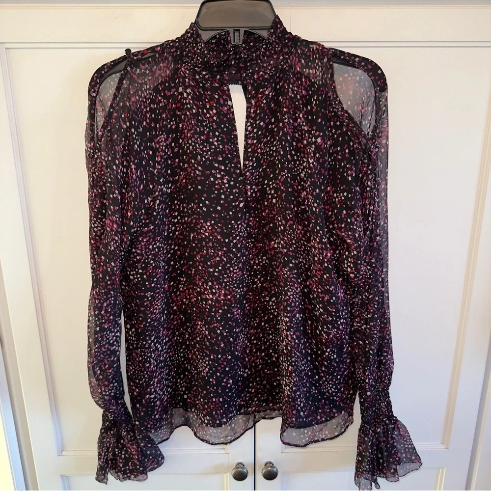 Parker Sabrina Confetti-Print Silk Blouse Sz Small CottageCore Peasant ASO TV